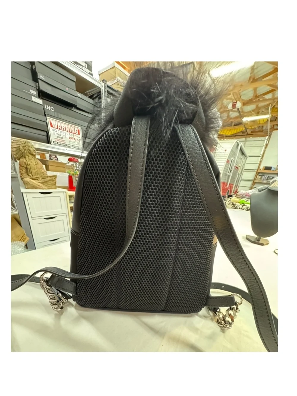 Fendi Black Nylon, Leather and Fur Monster Eyes Backpack full inclusion
